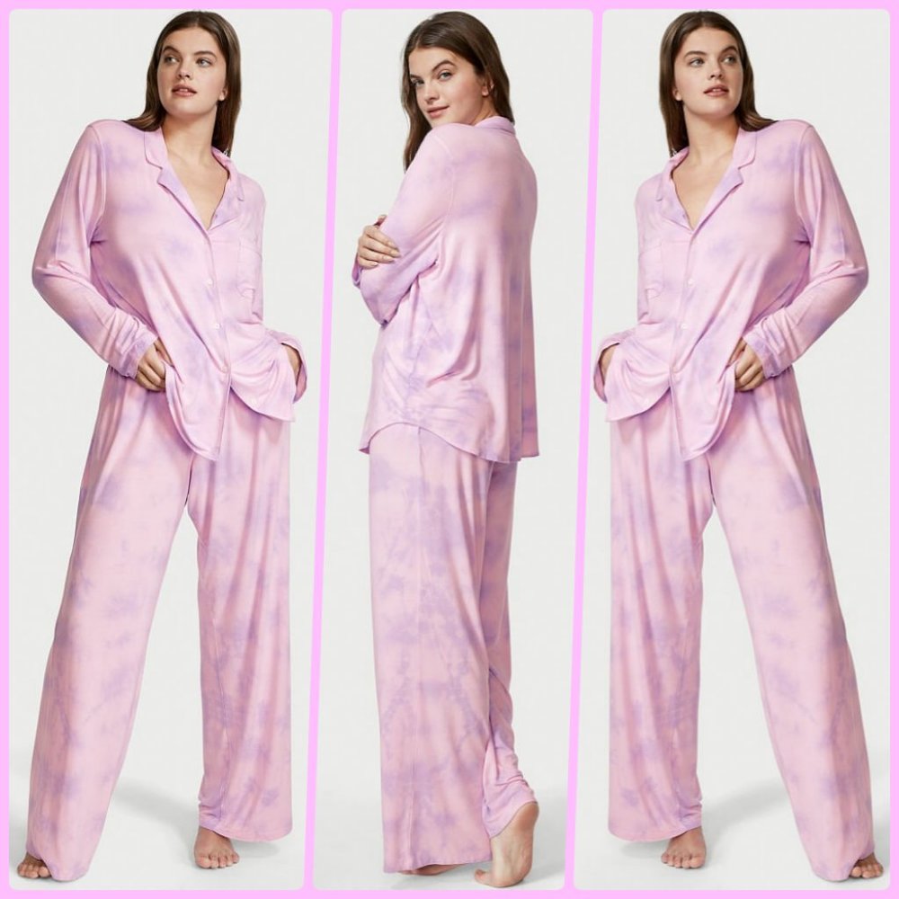 Victoria's Secret Light Pink/Purple Tie Dye Modal Long Pajama Set - Size - XXL